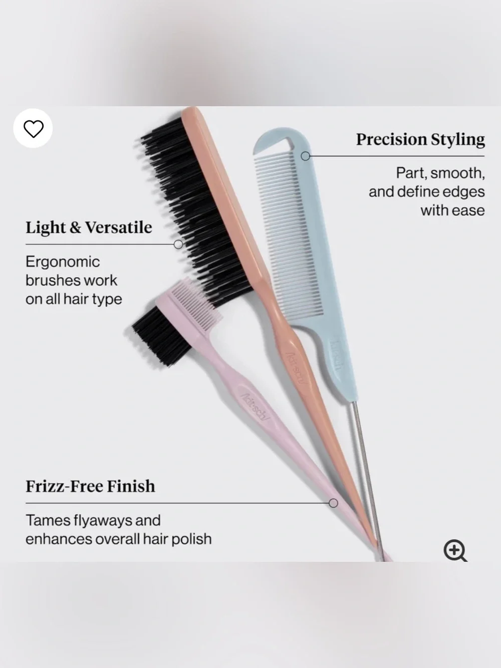 kitsch 3 piece Detail & Define Styling Smoothing Teasing Sectioning Brush Set